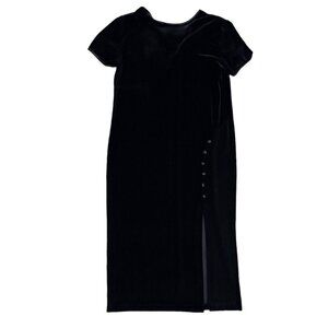 Vtg Jacqueline Ferrar Velvet Dress Size 16 Black Holiday Front Slit V-Back Party